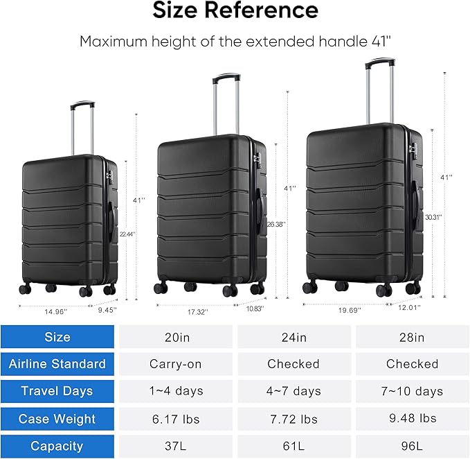 OLIXIS 20 Inch Carry-On Luggage, Hardside Suitcase with Spinner Wheels, Lightweight ABS Hard Shell Travel Luggage, TSA Approved Lock, Expandable Small Suitcase for Business & Travel–Black