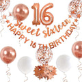 Rose Gold Sweet Sixteen Happy 16th Birthday Banner Garland Foil Balloon 16 for Sweet 16 Decorations 16th Birthday Dercorations for Girls Cheers to 16 Years 16 and Fabulous Party Backdrop Supplies