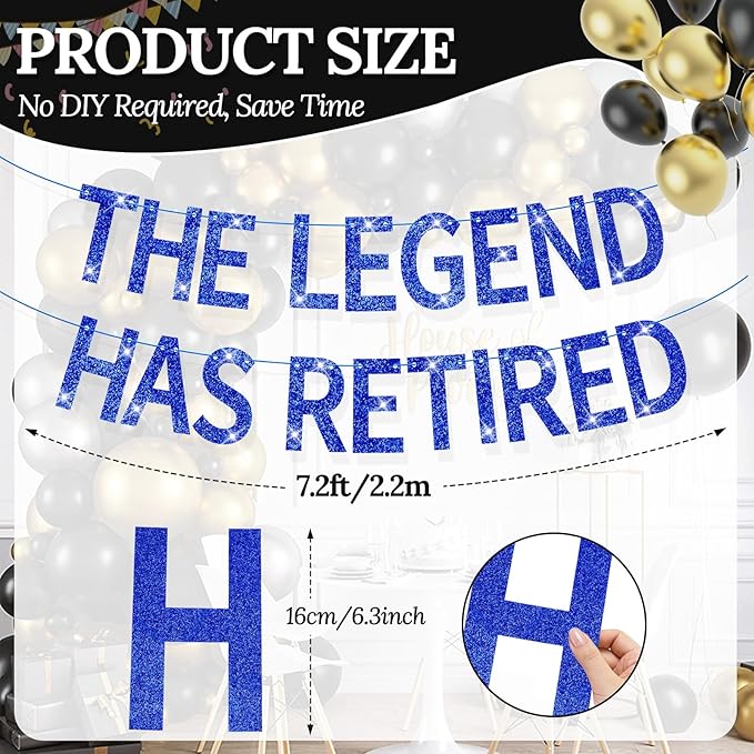The Legend Has Retired Banner Blue Glitter Pre-Strung No DIY Retirement Banner Decorations for Men Women Retirement Party Supplies(Blue)