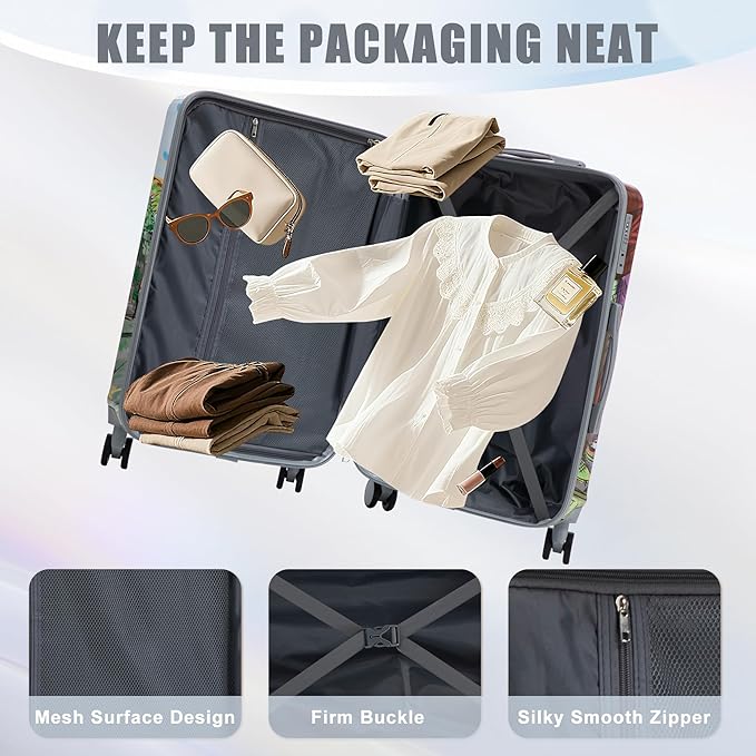 Hardshell Luggage Sets, Lightweight Wave Suitcases with Spinner Wheels, Coffee Tower