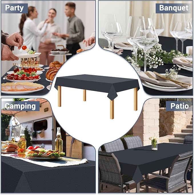 Black Tablecloths for Rectangle Tables 15 Pack, 54''×108'' Disposable Paper Table Cloth for 3-9 Ft Tables, Paper & Plastic Party Table Cover for Birthday, Outdoor, Wedding, Banquet
