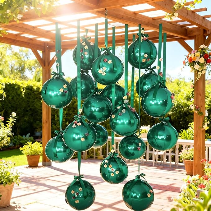 14 Pcs Green Round Foil Balloons 22/15/10 Hunter Emerald Forest Green Metallic 4D Ball Balloon Ornament Mylar Balloon Chrome Birthday Grad Wedding Anniversary Safair New Year Disco Party Decor