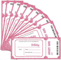 Pink Glitter Birthday Invitation Ticket, Glitter Invitation for Girls Teens, 20 Ticket With Envelopes, 3.5 x 8 inch Double-Sided Fill In Birthday Party Personalized Invites Cards - C
