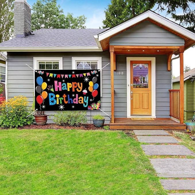 Colorful Happy Birthday Banner Party Decorations Rainbow Backdrop Large Yard Sign Background for Indoor Outdoor Supplies Boys Kids Girls 43 * 71 Inch