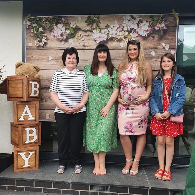 Baby Shower Boxes Party Decorations - 4 Wood Grain Brown Blocks with Baby Letter, Printed Letters,First Birthday Centerpiece Decor, Teddy Bear Baby Shower Supplies, Gender Reveal Backdrop