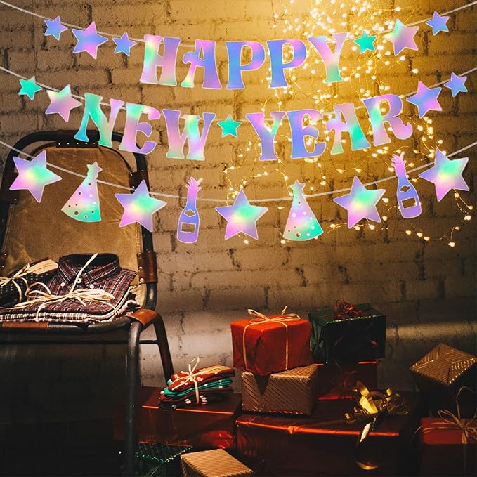 Happy New-Years Eve Party-Decorations Streamers - 12pcs Black Gold 2525 Nye Hanging Swirls Banner Supplies, Classroom Ceiling Garland Indoor Holiday Decor Panduola
