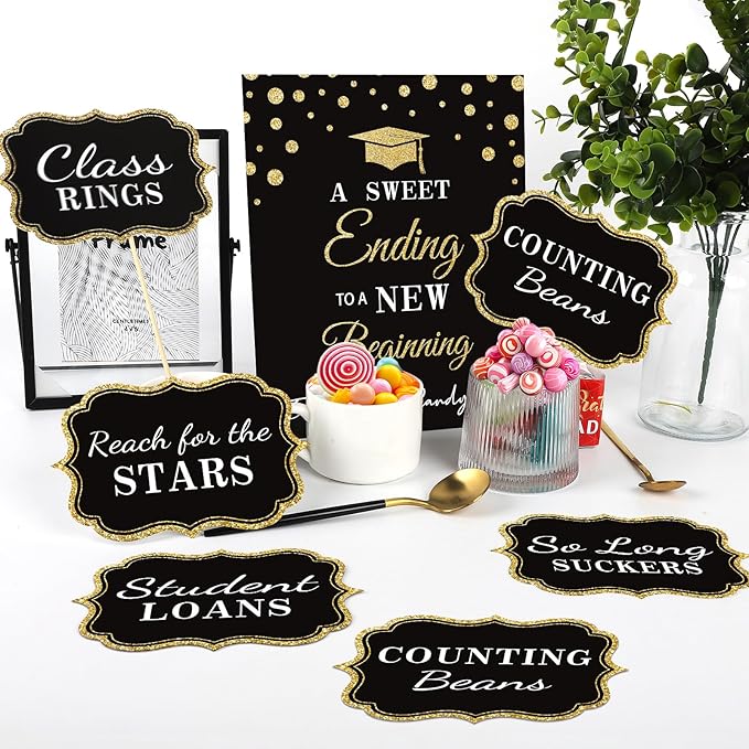 Graduation Candy Buffet Labels for Grad Party Decorations, Graduation Candy Bar Dessert Food Label Signs Set, Class of 2026 Grad Parties Table Decor Supplies (Black and Gold)