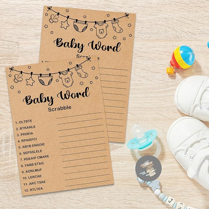 Baby Shower Game, Baby Word Scrabble Game Cards, Baby Shower Party Games Supplies & Activities, Party Activities Ideas Supplies, Baby Shower Ideas, 30 Game Cards Included, Kraft