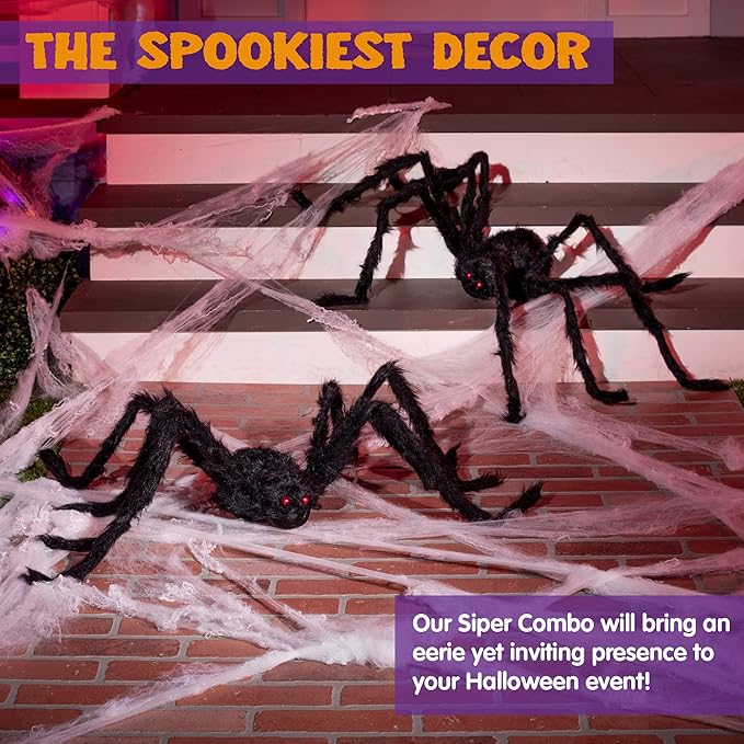 JOYIN 2 Pack 4 Ft Halloween Spider Decorations Outdoor, Scary Large Giant Spiders with Adjustable Legs for Halloween Outside Decor, Yard Lawn Indoor Haunted House Props