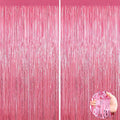 2 Pack Glitter Pink Backdrop, Pink Party Streamers Birthday Party Decorations, Laser Pink Fringe Curtains Foil Streamer Tinsel, Pink Curtains Photo Backdrop Happy Birthday Backdrop