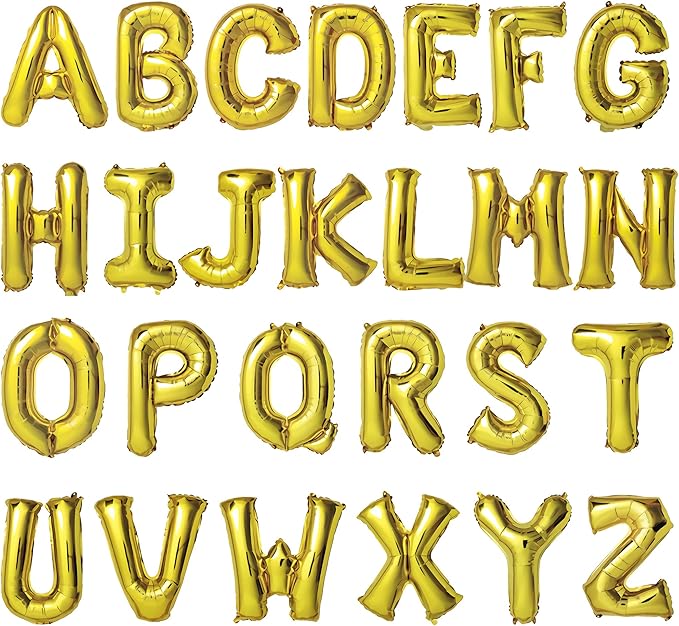 16 Inch Gold Letter Balloons Mylar Foil Alphabet Letter A-Z Balloons Set for Wedding Birthday Party Decoration Banner(26pcs Pack,) (Gold)