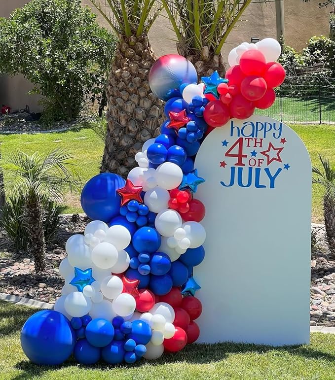 Red White and Blue Balloon Arch Kit, 140Pcs Explosion Star Red White Blue Balloon Garland kit Different Size Balloons for 4th of July Anniversary Birthday Independence Day Party Decorations