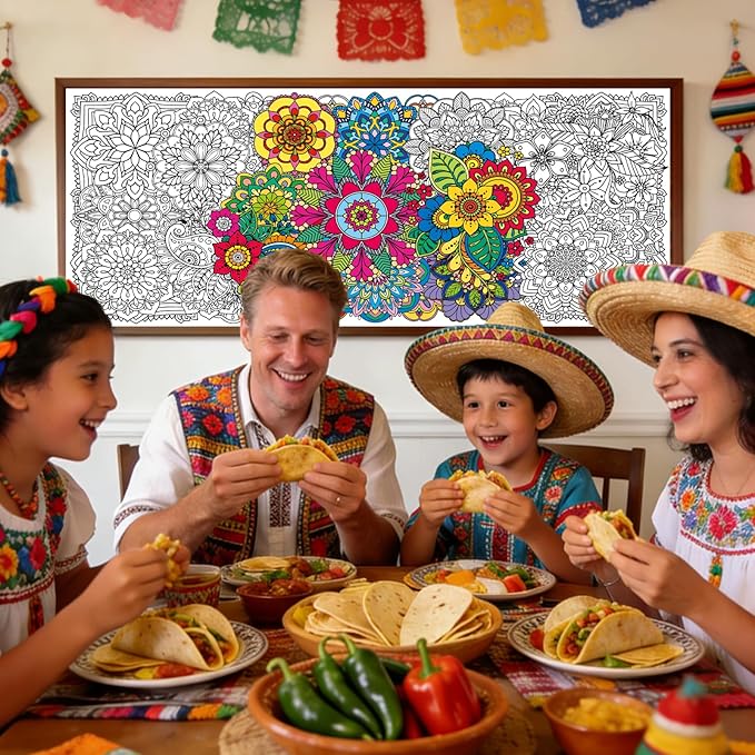 Giant Mandala Coloring Posters 23.6*55.1 Inch Large Spring Mandala Flower Coloring Page Giant Mandala Coloring Tablecloth DIY Art Crafts Mat for Kids Birthday Themed Activity Wall Home Classroom Suppiles