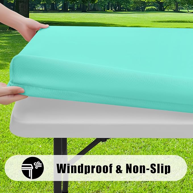 Smiry 2 Pack Rectangle Picnic Table Cloth, Waterproof Elastic Fitted Tablecloths, Washable Polyester Rectangular Patio Table Cover for Camping, Indoor and Outdoor (Aqua, 30"x48")