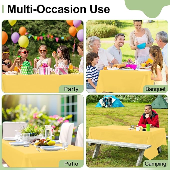 misaya 6 Packs Disposable Plastic Table Cloth, 54 x 108 Inch Waterproof Rectangle Tablecloth, Leakproof & Sturdy Decorative Table Covers for Easter, Picnic, Party and Outdoor, Yellow