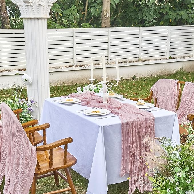 IVAPUPU 6 Pcs Cheesecloth Table Runner - 10ft Dusty Pink Easter Spring Boho Gauze Cheese Cloth Table Runners for Baby Shower Decoration Wedding Party Summer Garden Farmhouse Decor