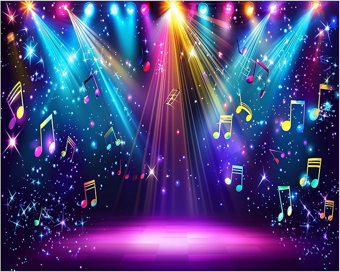 AIIKES 10x8ft Rainbow Stage Photography Backdrop1980s Colorful Disco Backdrop Rock Music Glow Neon Dance Birthday Party Decorations Backdrop XY142