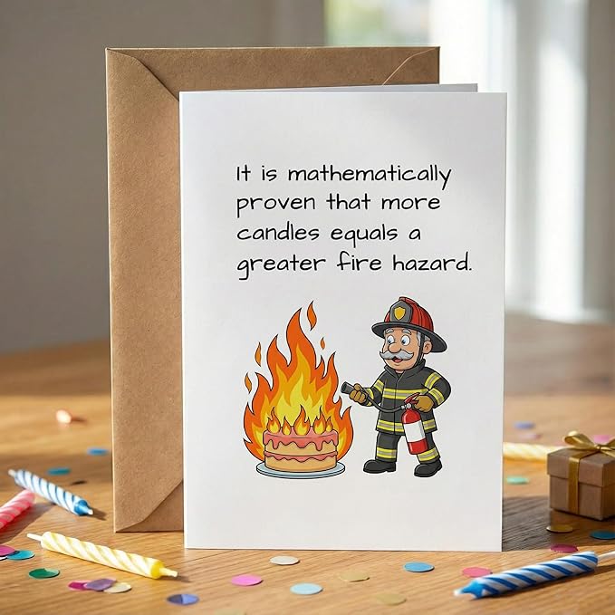 KINGNAME Funny Over the Hill Birthday Card for Older Adults, Fire Hazard Candle Joke, Humorous Greeting Card for Men Women, Gag Gift for Milestone Bday