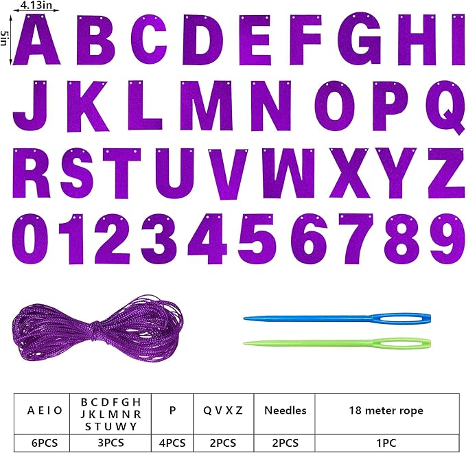 DIY Banner Kit with Letters Glitter Banner Letters Customizable Birthday Banners Graduation Banner Custom Party Hanging Banner for Graduation Wedding Party Baby Shower Decoration(Purple)