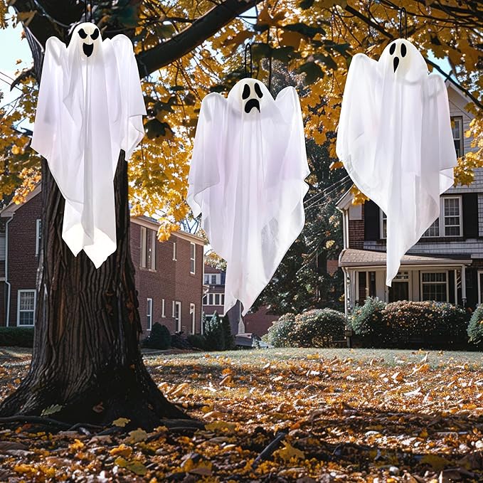 JOYIN 2 PCS 27.5" Halloween Decoration Hanging Ghosts Outdoor, Halloween Flying Ghost Decor for Tree Front Yard Patio Lawn Garden Party Supplies and Holiday Decorations