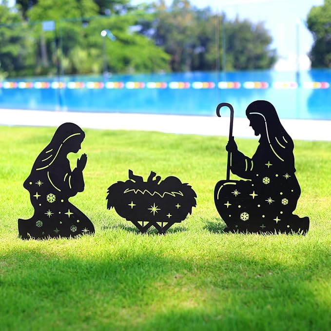Nativity Scene Metal Garden Stakes Decorative Gifts for Women Men,Black Jesus Silhouette Statues Garden Decor for Yard Art, Pathway,Patio,Outdoor,Lawn Ornaments,Forests Decorations