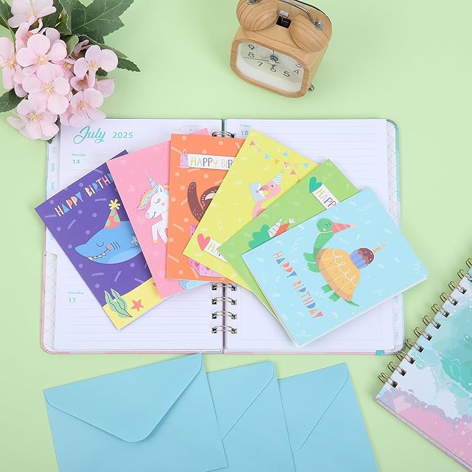 Mr. Pen- Happy Birthday Cards for Kids, 3.75" x 5.2", 48 Pack with Envelopes, 6 Colorful Animal Designs, Kids Birthday Card