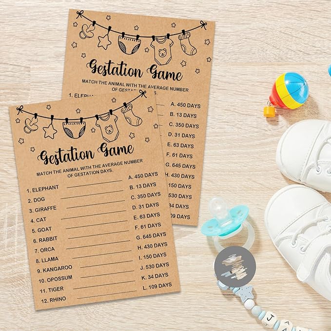 Baby Shower Game, Gestation Game Cards, Baby Shower Party Games Supplies & Activities, Baby Shower Decorations, Baby Shower Ideas, Kraft