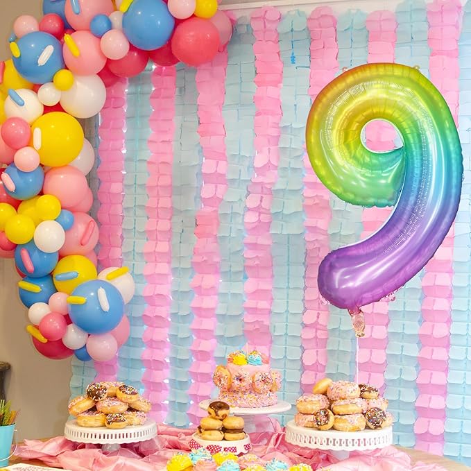 40 Inch Rainbow Number Balloon 9, Large Number Foil Balloons Mylar for Girl Boy Birthday Party Celebration Decorations Supplies, Digital Balloons for Wedding Anniversary Events Decorations