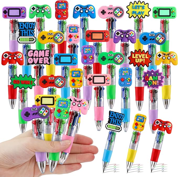 CZWZ 30Pcs Mini Multicolor Pens in One 4-in-1 Cute Pens Bulk for Kids, Ballpoint Pen for Birthdays and Children's Parties, Fun Gifts Assorted Ink Kawaii Pen(Vedio Game)