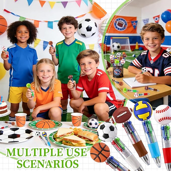 CZWZ 30Pcs Mini Multicolor Pens in One 4-in-1 Cute Pens Bulk for Kids, Ballpoint Pen for Birthdays and Children's Parties, Fun Gifts Assorted Ink Kawaii Pen(Sports)