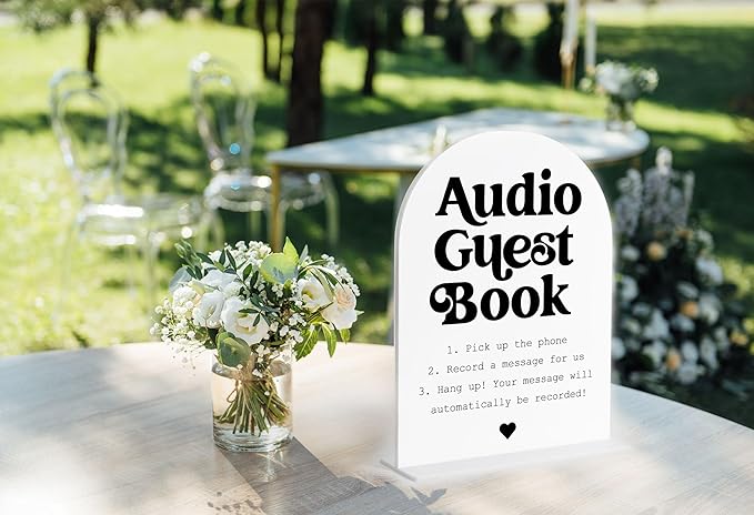 Audio Guest Book Sign, White Arch Acrylic Wedding Sign, Audio Guest Book Wedding Phone, Bridal Shower Decor, Engagement Party Decor, Centerpiece Table Decorations Party for Bride and Groom-6