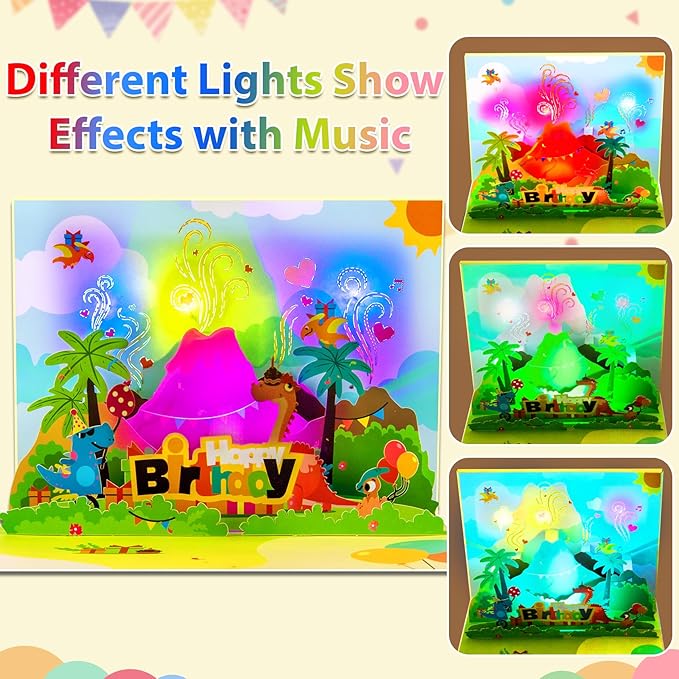 GREETING ART 3D Pop Up Birthday Cards, Dinosaur Musical Birthday Card, Birthday Cards With Music and Lights, Happy Birthday Card for Kids, Boys, Girls, Women, Men