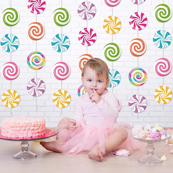 Capoda 8 Pieces Candy Party Decorations Candyland Paper Garlands Candy Paper Cutouts Lollipop Garland Banner Sweet Hanging Decor for Birthday Theme Party Supplies