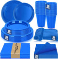 Blue Plastic Plates for Party,30 Guest Disposable Plastic Plate Set 9" Plates,7" Dessert Plates,Napkins,12 oz Cups,Forks & Tablecloth for Birthday,Graduation,Picnic,Father's Day Party