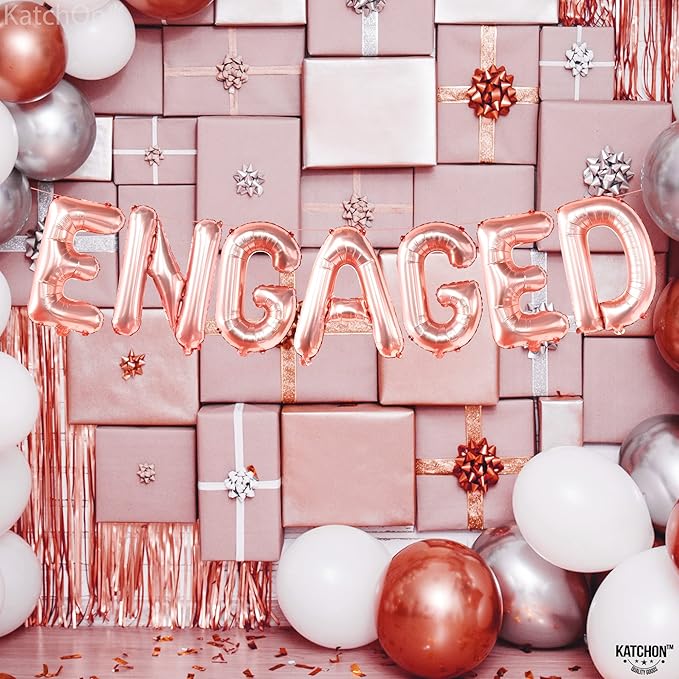 KatchOn Rose Gold Foil Engaged Balloons - 16 Inch | Engagement Party Balloons for Bachelorette Party Decorations