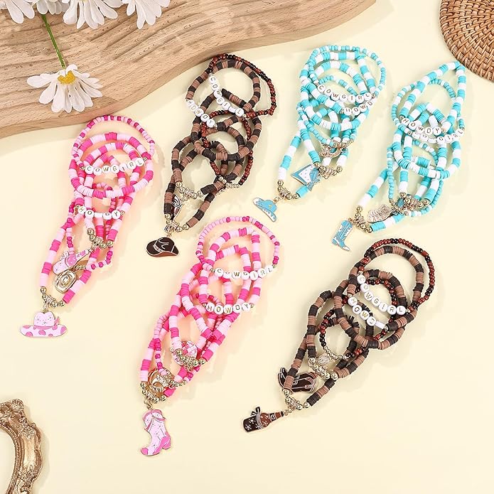 Cooluckday 36 Pcs Holiday Heishi Surfer Bracelets for Women Bulk Easter Mother's Day Christmas St. Patrick's Day Mardi Gras Bracelet Stackable Stretch Friendship Bracelets Set