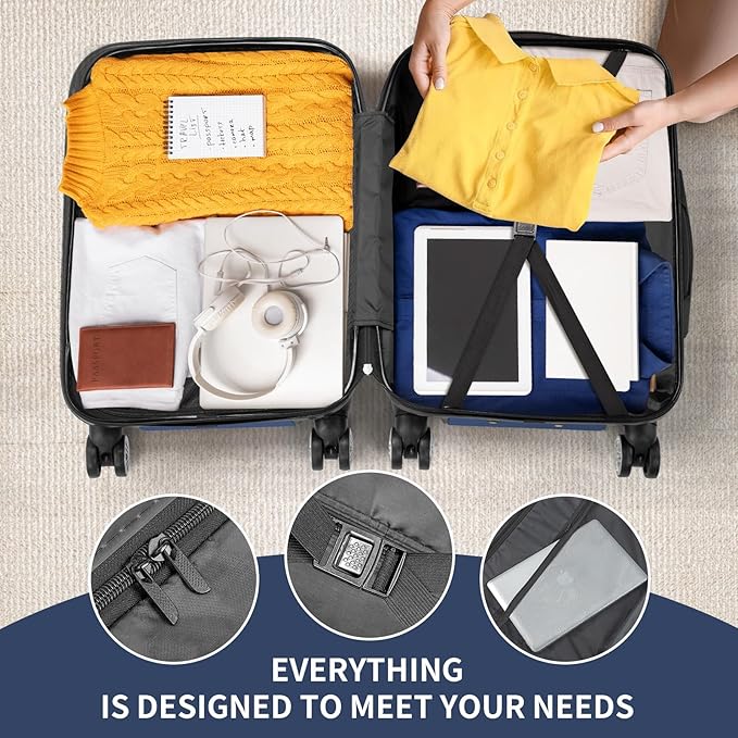 Karl home 28 Inch Check-in Luggage with Spinner Wheels, ABS Hardshell Checked Suitcase with TSA Lock, Durable Large Suitcase Rolling Luggage for Men Women, Navy Blue