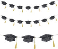 4E's Novelty Graduation Cap Banner – Black Glitter 2026 Grad Cap Garland, Grad Party Decorations 2025, Hanging Graduation Decor for College, High School & Outdoor Celebrations