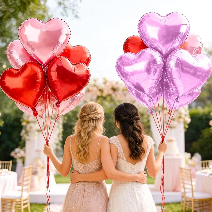 12 Pcs Purple and Red Heart Foil Balloons for Valentines Day Decorations, 18 Inch Romantic Love Valentine Heart Balloons for Galentines Day Decorations Wedding Marriage Birthday Bridal Shower Party