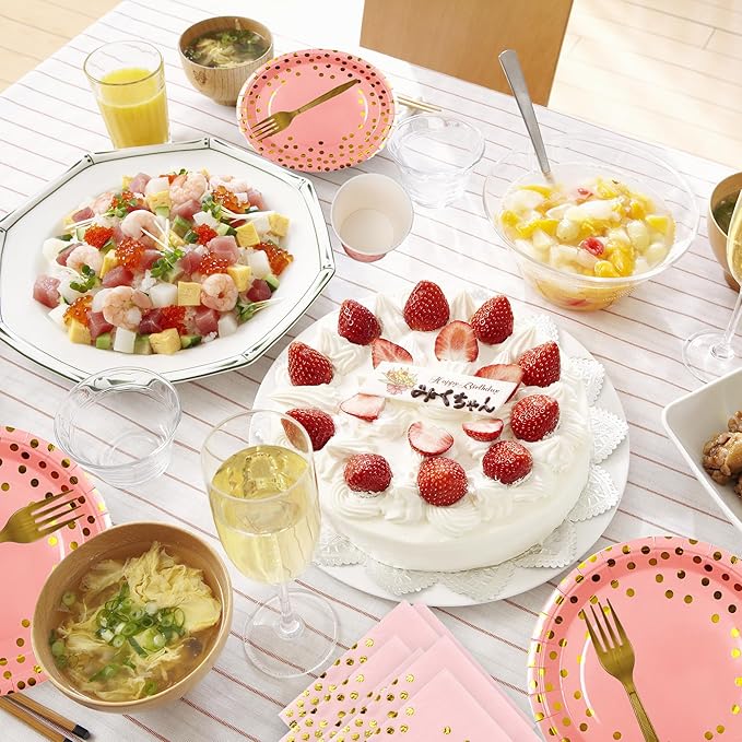 160 Pcs Pink And Gold Paper Plates(7 inches), Birthday Cake Party Plates And Napkins, Wedding Disposable Utensils Serves 40 (Pink)