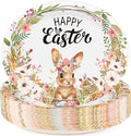 50Pcs Easter Plates, Large Disposable Oval Paper Plates, 10" X 12.5" Heavy Duty Party Food Plate, Happy Easter Plate Bunny Egg Flowers Tableware Dinnerware Set for Easter‘s Party Supplies