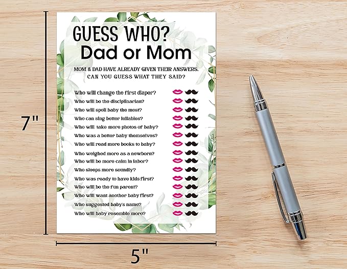Baby Shower Game Cards, Find Who Dad or Mom Game, Tropical Jungle Theme Party Games, Set of 30 (Green007)