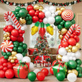 169pcs Christmas Balloon Garland Arch Kit with Red Green White Gold Balloons, Candy Cane, Gift Box, Light Bulb Foil Balloons, X-mas Birthday Party Supplies, Christmas Party Decorations