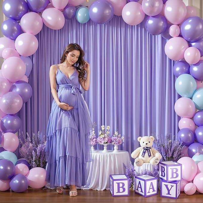 Lavender Backdrop Curtains - 6 Panel Wrinkle-Free Polyester Photography Drapes for Baby Shower & Birthday Party - 24 X 10FT
