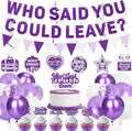Roetyce Farewell Party Decorations, Purple Silver Who Said You Could Leave Banner Cake Toppers Balloons Hanging Swirls, Going Away Retirement Leaving Party Decorations, Coworker Goodbye Party Supplies