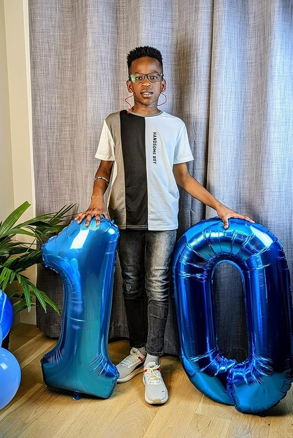 Navy Blue Number 10 Balloon 40 inch, 10 Number Balloons, 10th Navy Blue Birthday Decorations, 10 Year Old Girls Boys Blue Party Supplies