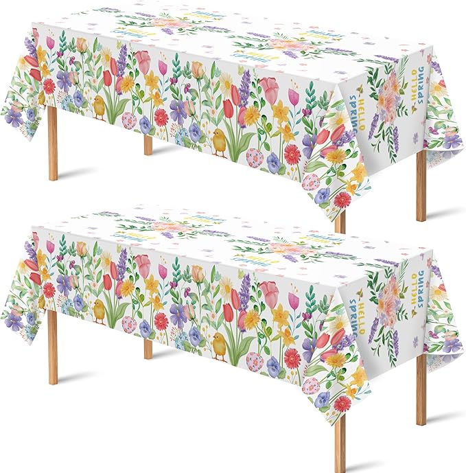 OHOME 2 Pack Spring Decorations - Spring Decorations for Home Indoor Outdoor - Disposable Plastic Spring Tablecloth | Spring Party Decorations Favors Supplies for Table Decor Backdrop Banner