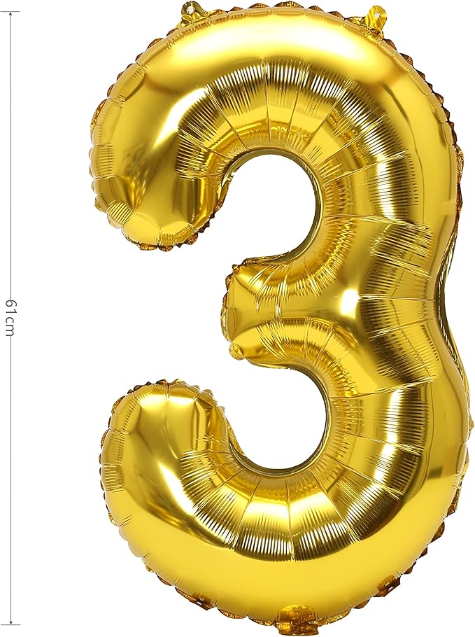 YPSelected 32 Inch Large Foil Helium Number Balloon Birthday Wedding Party 0-9 (Gold, 3)