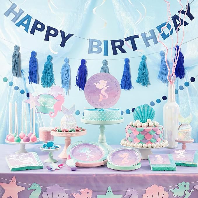 Pre-Strung Happy Birthday Banner Felt Ball Garland Banner Sign for Blue Birthday Party Decorations Blue Dog Party Decor