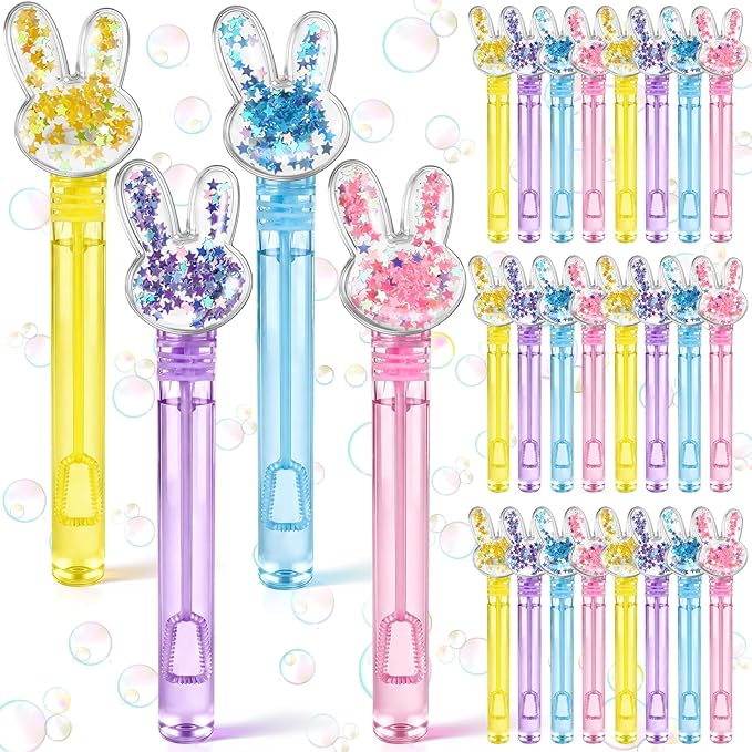 24 Pcs Easter Party Favors Bunny Bubble Wands Multicolor Bubbles Wands for Summer Outdoor Goodie Bags Stuffers Easter Carnival Prizes Birthday Treats